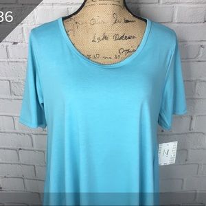 Med Aqua Blue Solid Perfect T Shirt LuLaRoe
